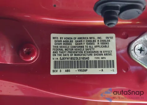 2003 Honda Element Ex z USA, uszkodzony, nr VIN 5J6YH18523L016540